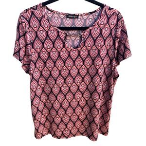 BYdesign Boho Mod Hippie Retro Geometric Paisley Keyhole Chain Neck‎ Blouse XL